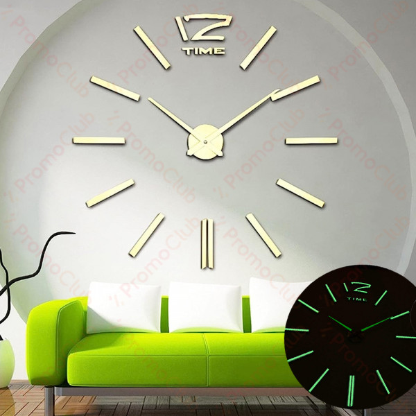3D Стенен светещ модерен часовник, златист - GOLD, Home Decor Clock 3D