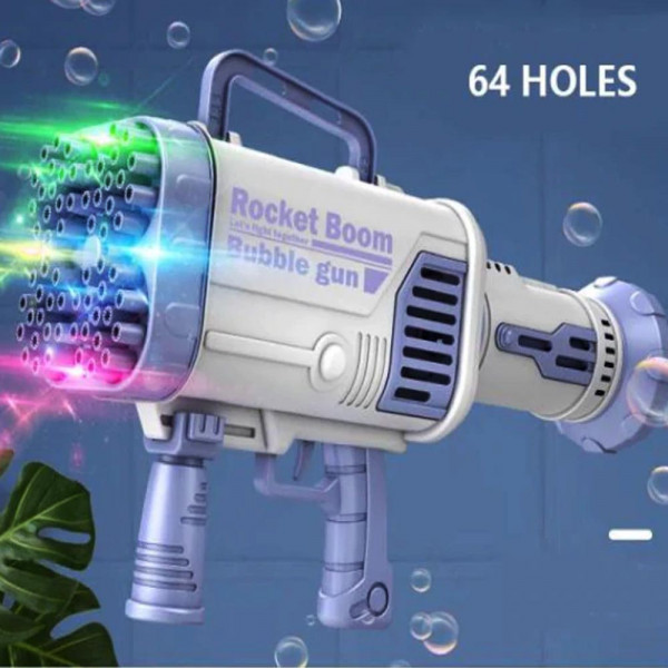 Огромен автомат за сапунени балони 64 HOLE BUBBLE GUN BLUE с 64 дула за светещи LED балони, СИН