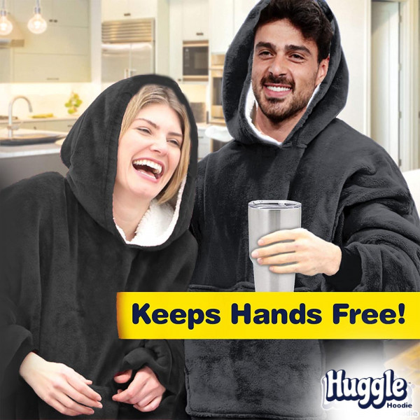 НОВО: Плюшено пухкаво одеяло с ръкави и качулка ХУДИ - Huggle Hoodie BLACK