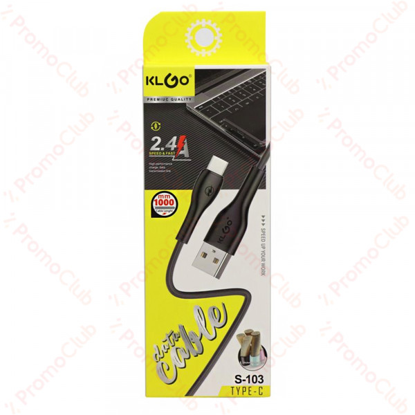 Бързо зареждащ кабел KL-GO S-103 USB към Type-C, Черен