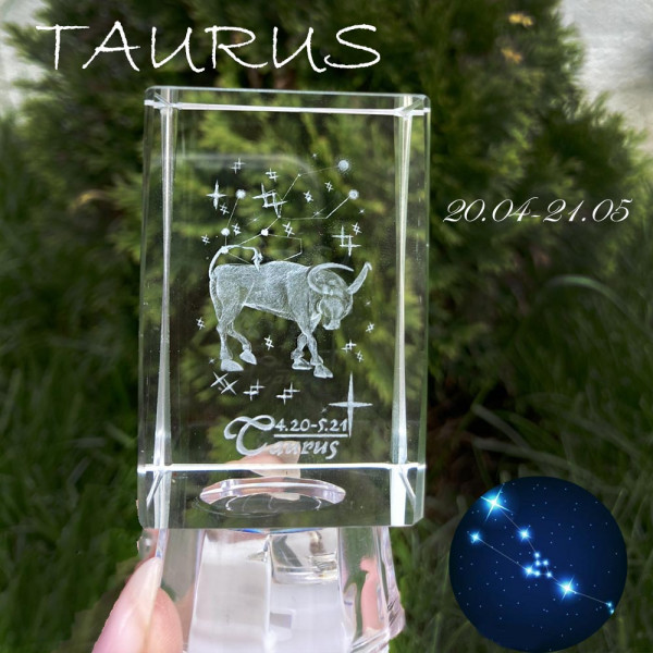 3D лазерно гравиранa фигурка TAURUS със зодиакален знак и съзвездие ТЕЛЕЦ, светеща