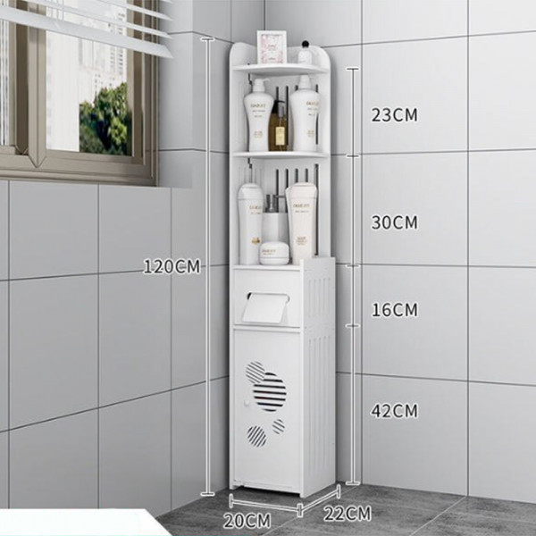 Ъглова етажерка-органайзер PVC за баня, хол или кухня -  120х20х22 см, пластмасова, бяла, BF23