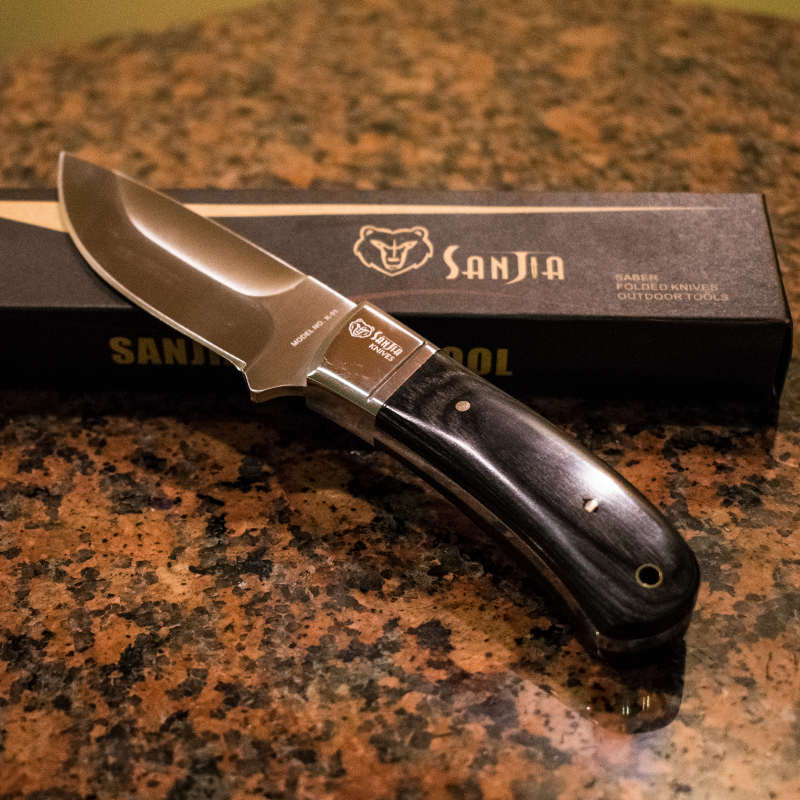Висок клас компактен ловен нож SANJA K-91 GREY CLASSIC, стомана 440C