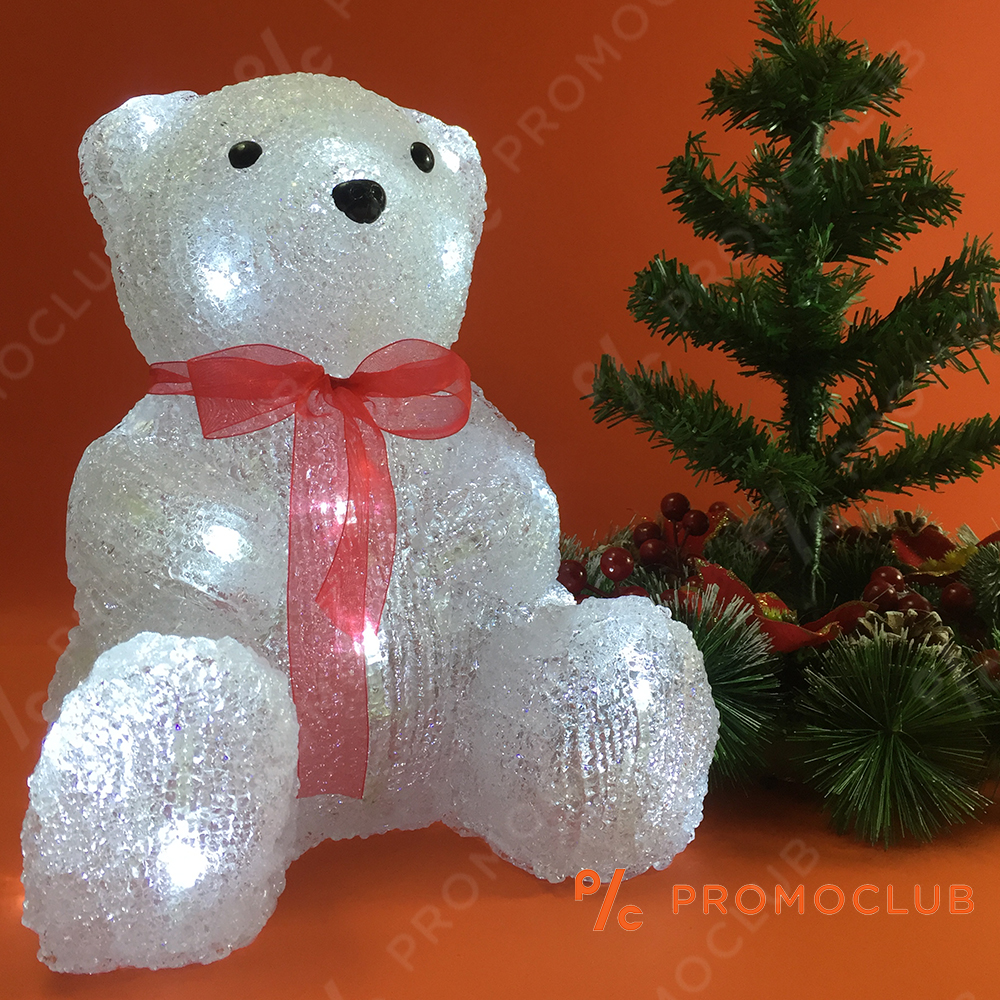 Невероятен светещ коледен мечок WHITE BEAR D15-183, 10 режима на светене, височина 32 см