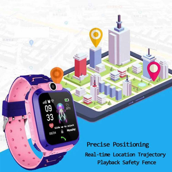 Детски смарт часовник 05 PINK-PURPLE, сим карта и камера, LBS Tracking, Водоустойчив, Лилав/ Розов