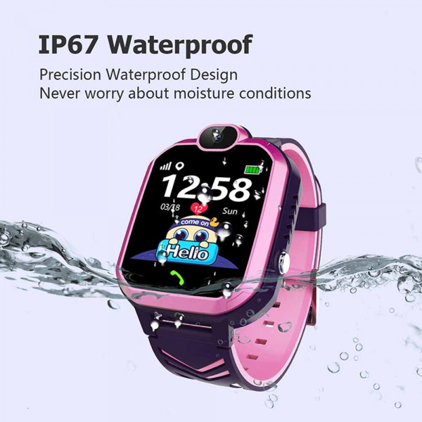 Детски смарт часовник HW, сим карта и камера, Водоустойчивост IP67, РОЗОВ