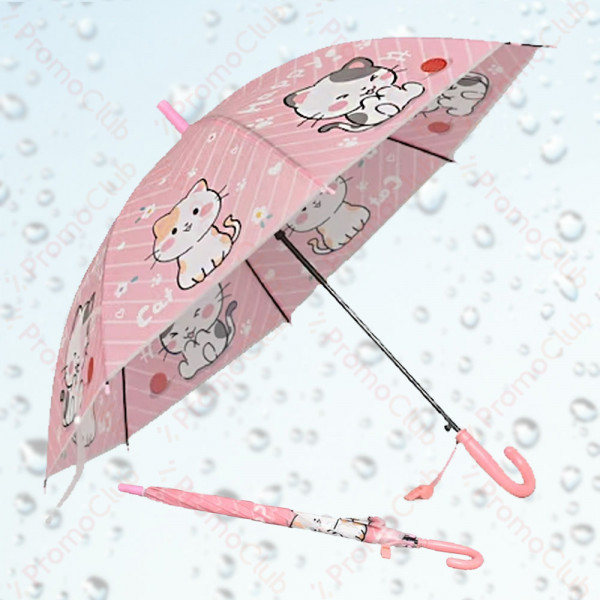 Цветен детски чадър с удобна дръжка, има свирка прикачена към дръжката KITTY 12933