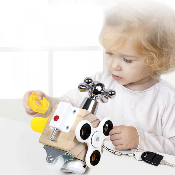 Детска образователна дървена играчка кубче с активности МОНТЕСОРИ YJH04 🟩, BF23