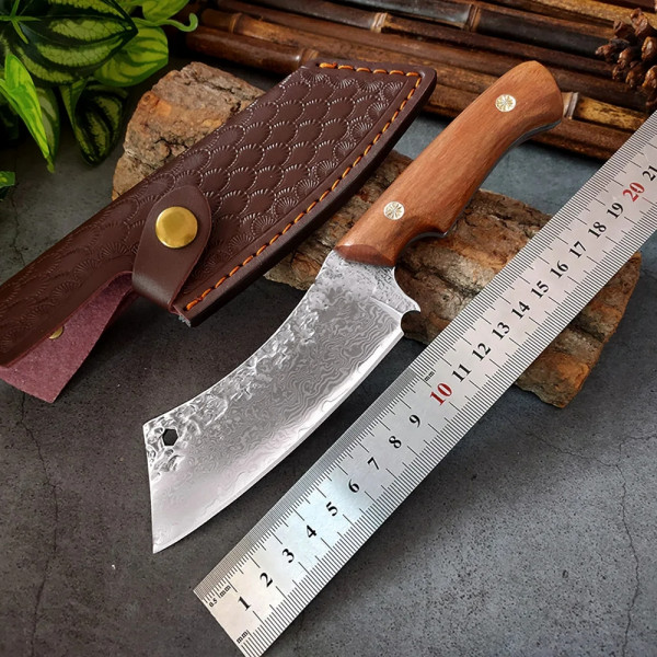 Широк японски кухненски нож DAMASK AYANO NAKIRI, ръчна изработка фултанг