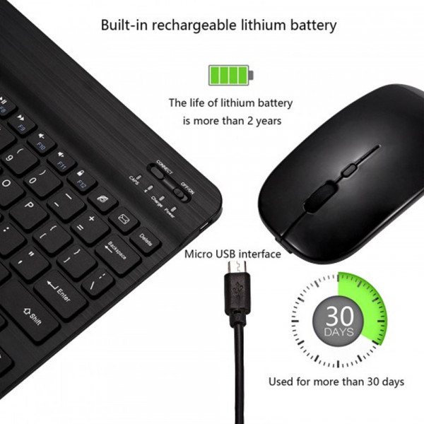 Комплект Bluetooth безжична ултра тънка клавиатура с мишка YL-01 - Черен