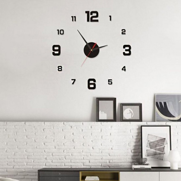3D Стенен светещ модерен часовник, черен - BLACK, Home Decor Clock 3D, DC-163