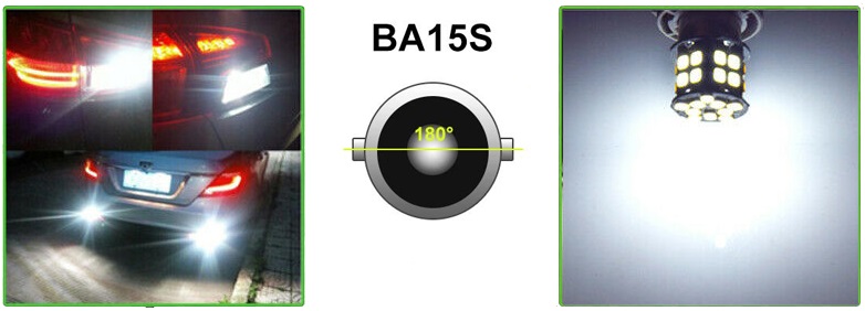 LED Лед Крушки, 30 SMD, BA15S 1156 (P21W), Срещуположни пинове (180°), Opposite, 24V, Бяла Светлина