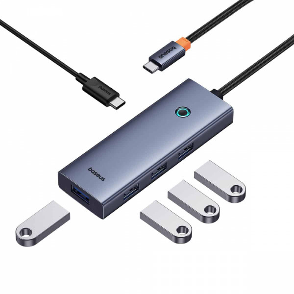 USB хъб Baseus UltraJoy, 5 Порта, Type-C към 4xUSB 3.0, PD, 0.22m, Сив - 12076