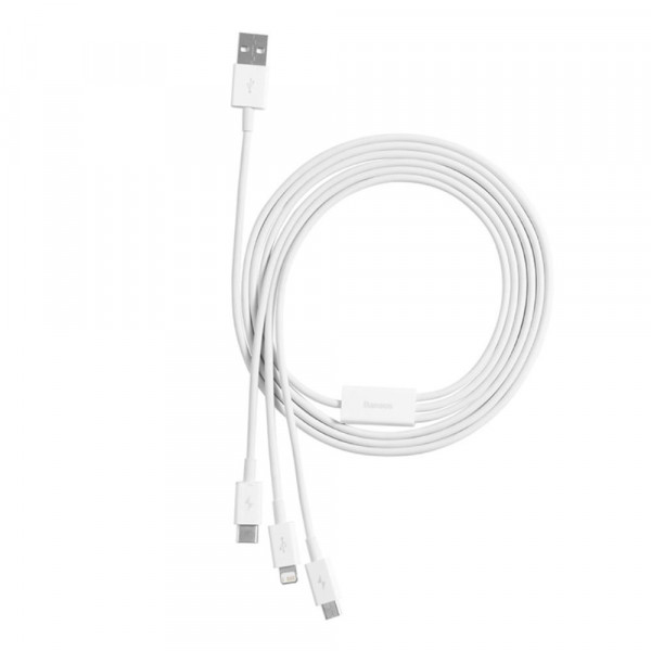 Кабел за зареждане Baseus Superior, 3 в 1, Micro USB, Lightning, Type-C, 1.0m, Бял - 40438