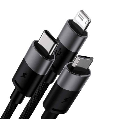 Кабел за зареждане Baseus StarSpeed, 3 в 1, Micro USB, Lightning, Type-C, 1.2m, Черен - 40491