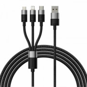 Кабел за зареждане Baseus StarSpeed, 3 в 1, Micro USB, Lightning, Type-C, 1.2m, Черен - 40491