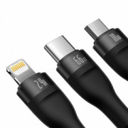 Кабел за зареждане Baseus Flash, 3 в 1, Micro USB, Lightning, Type-C, 66W, 1.2m, Черен - 40492