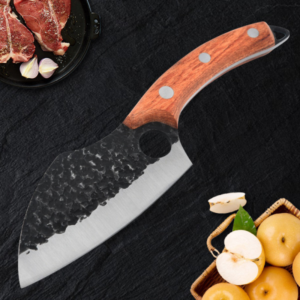 Японски ръчно изработен кухненски мулти нож  BLACKSMITH 016, 298 гр, кована стомана 5CR13Mov, фултанг