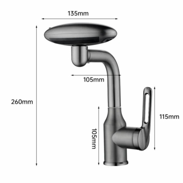 Четирипътна МУЛТИ смесителна батерия с 4 режима ROTARY FAUCET,  самостояща, за кухня и баня, ИНОКС