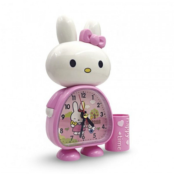 Настолен часовник с будилник и поставка за моливи Vogue Clock Pink за деца HY2068-1