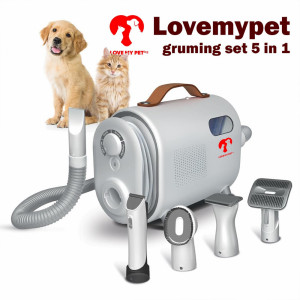Пълен комплект за груминг и сешоар за домашни любимци LOVEMYPET 5in1, модел 2024 - вакуум и сешоар в един компактен, тих и мощен уред