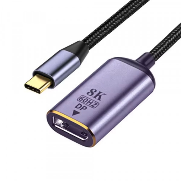 Преходник DeTech, USB-C – DP, 8K, 60Hz, Сив - 17840