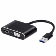 Преходник DeTech, USB 3.0 – HDMI+VGA, Сив - 17843