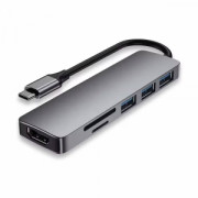 Докинг станция DeTech, 6в1 USB3.1 Type-C-USB3.0*3+4K, HDMI 4K 30Hz,SD/TF Card, Сив - 17851