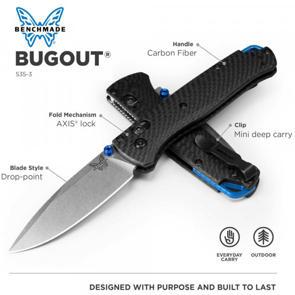 BENCHMADE USA 535 BUGOUT® Carbon Fiber - сгъваем нож от CPM-MagnaCut стомана и дръжка от карбонови влакна