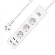 Удължител No brand, 3 гнезда, 250V, 16A, Кабел, 1.5m, 4 x USB F, С ключ, Бял - 17885