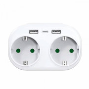 Удължител No brand, 2 гнезда, 250V, 16A, Без кабел, 2 x USB F, 1 х USB-C, Бял - 17891