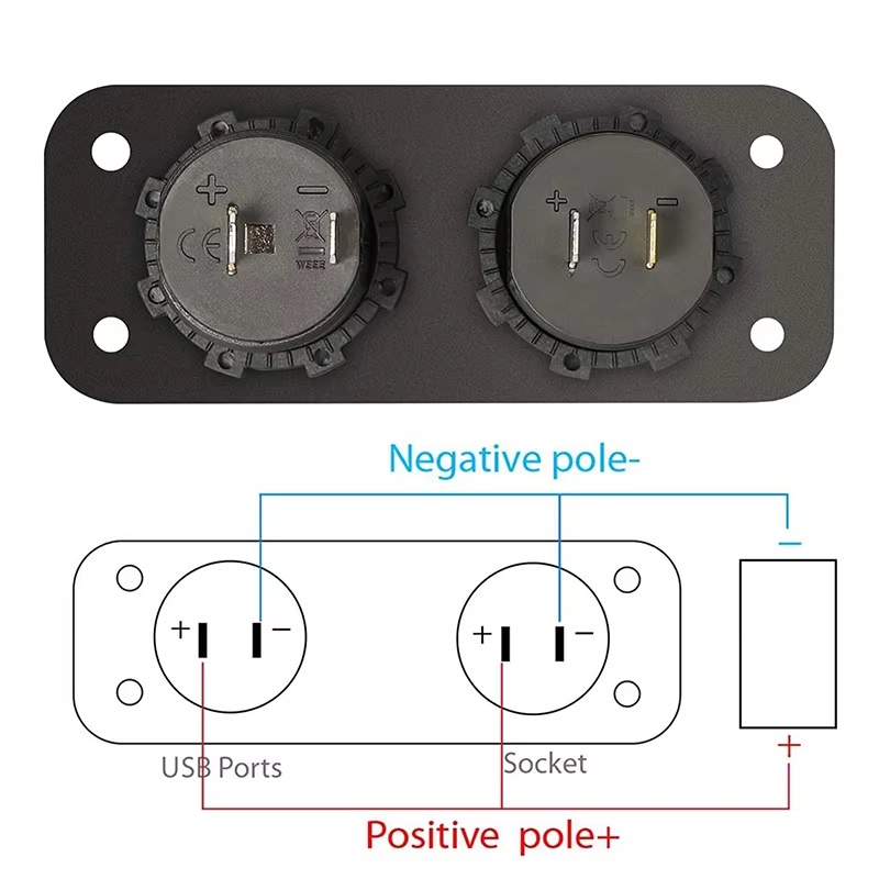 Универсален Панел за вграждане табло с 2бр USB зарядно 4.2А с 12V изход гнездо за запалка за кола каравана лодка и др.