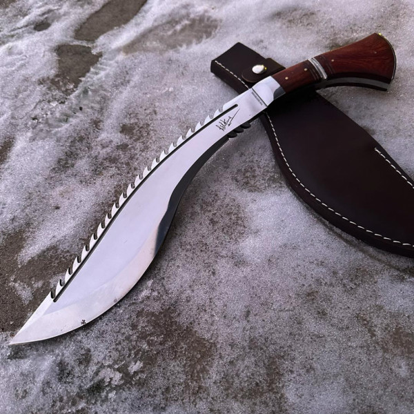 Огромен непалски ловен нож KHUKURI The DESTRPYER, стомана  420 фултанг, тегло 879 гр., кожена кания