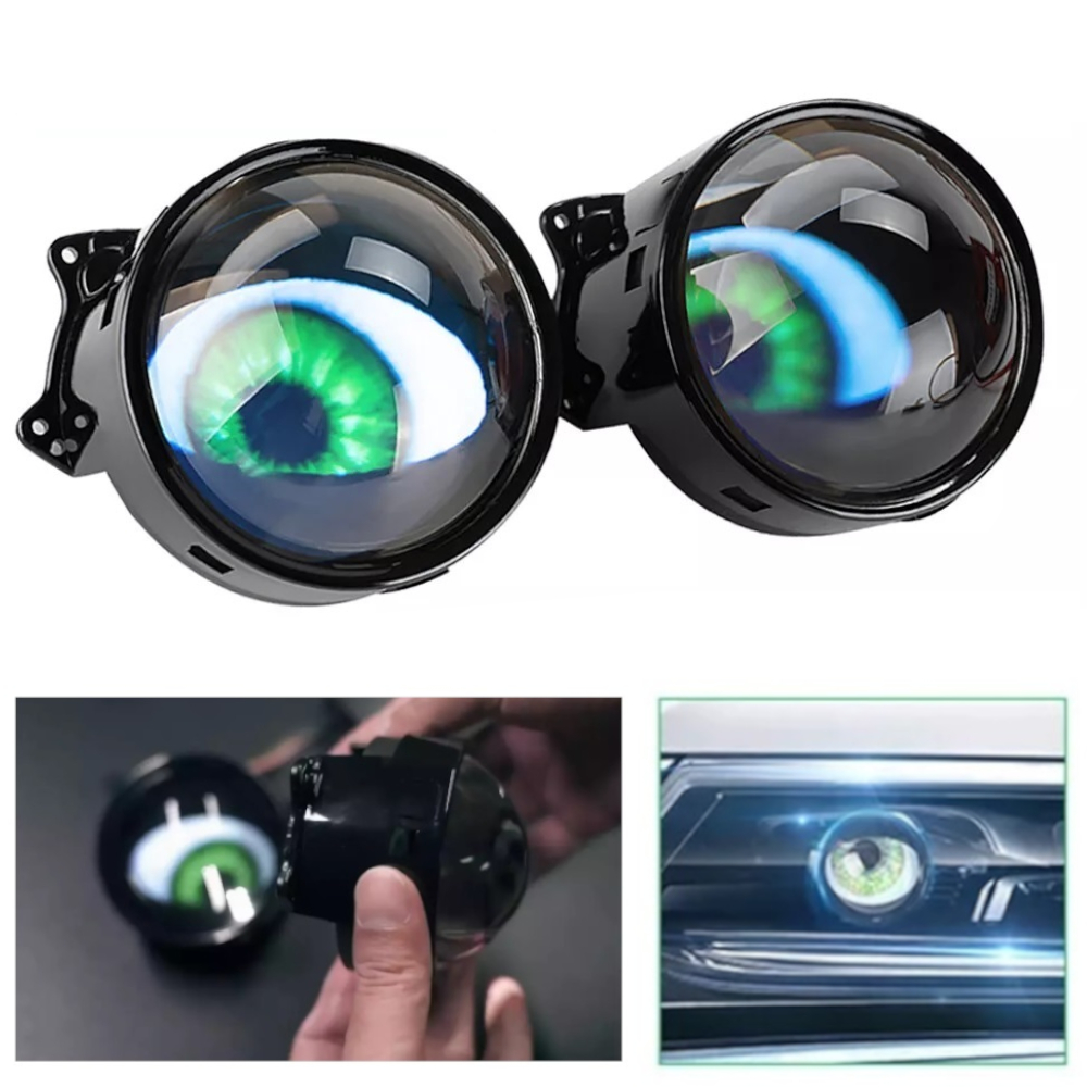 Комплект 3D LED фарове халогени дяволски очи Devil Eyes с лупи 3 инча 8см 12V