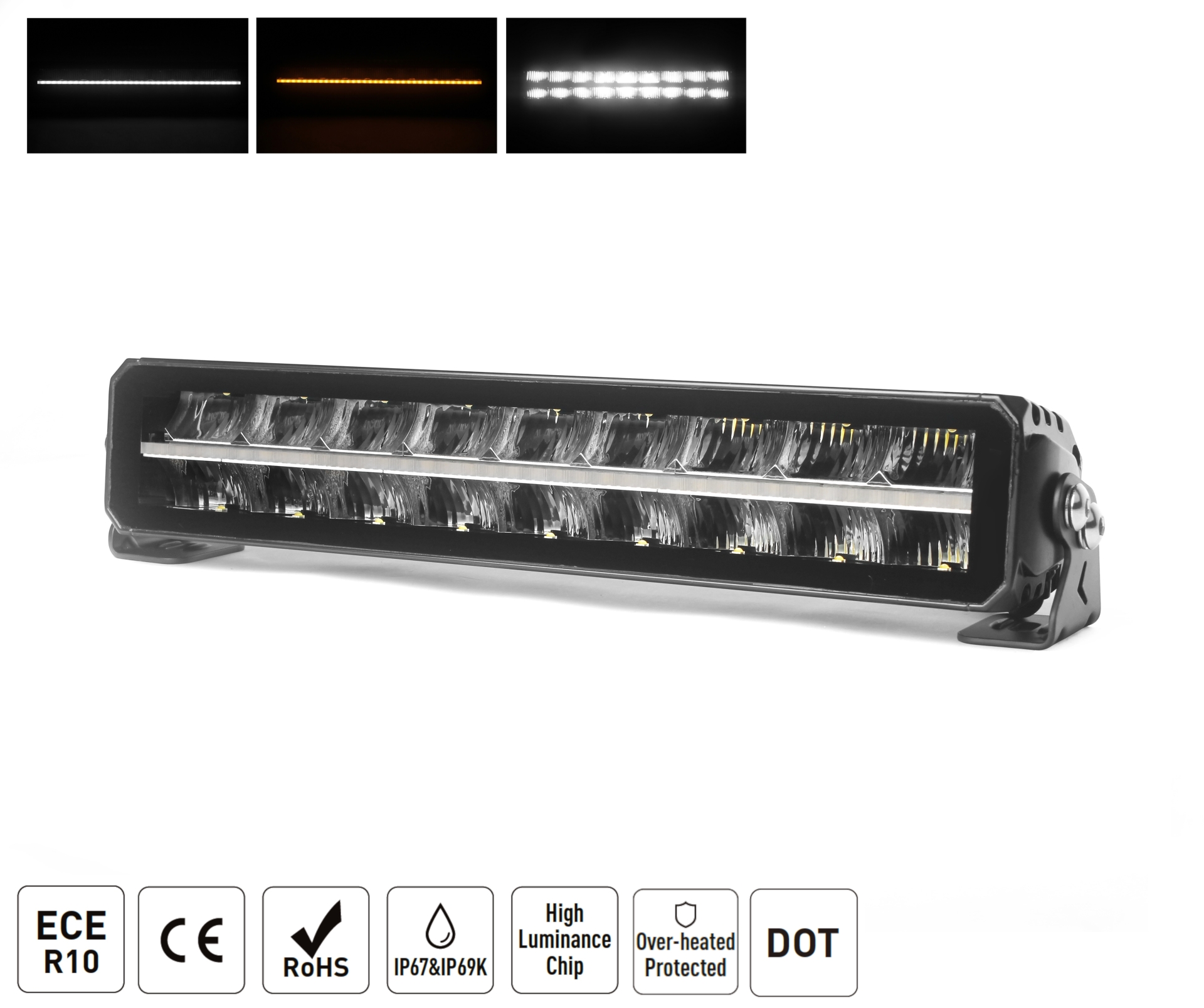 42.8 cm / 17 Инча 12V - 24V Led Bar Лед Бар Пиано дизайн Диоден Прожектор Супер Мощен Бяла и Оранжева Светлина Габарит Мъгла DRL Високо Качество Ново Поколение 9000LM 70W