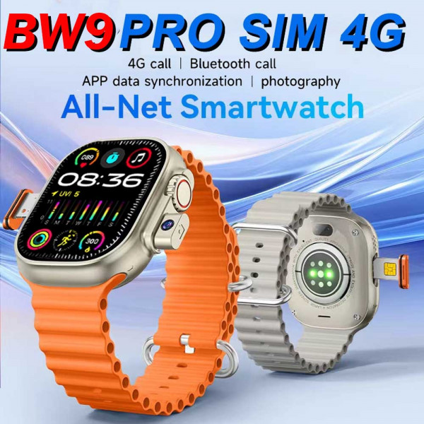 Смарт часовник-телефон BW9 PRO ORANGE със SIM карта, 4G свързаност, фитнес функции и вградена камера с висока резолюция