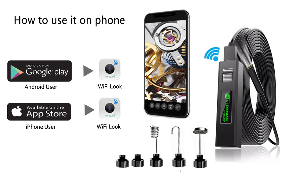 HD WIFI Безжичен ендоскоп камера за телефон съвместим с iOS и Android 1200p 5м кабел