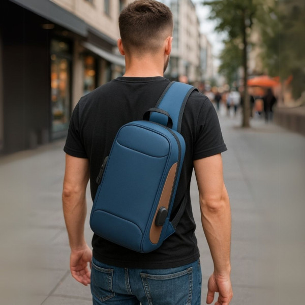 Компактна смарт раница за града FASHION SMART BLUE 747 - водоустойчива и противоударна, зарежда и телефона! И се заключва!