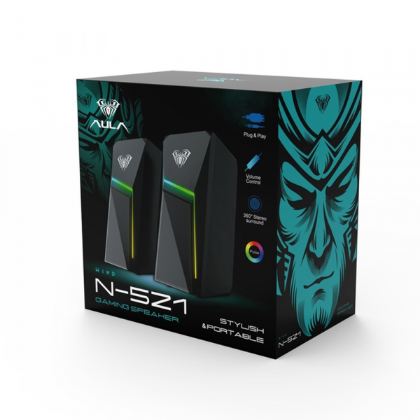 Тонколони Aula N-522, 2x3W, USB, RGB, Черен - 22188