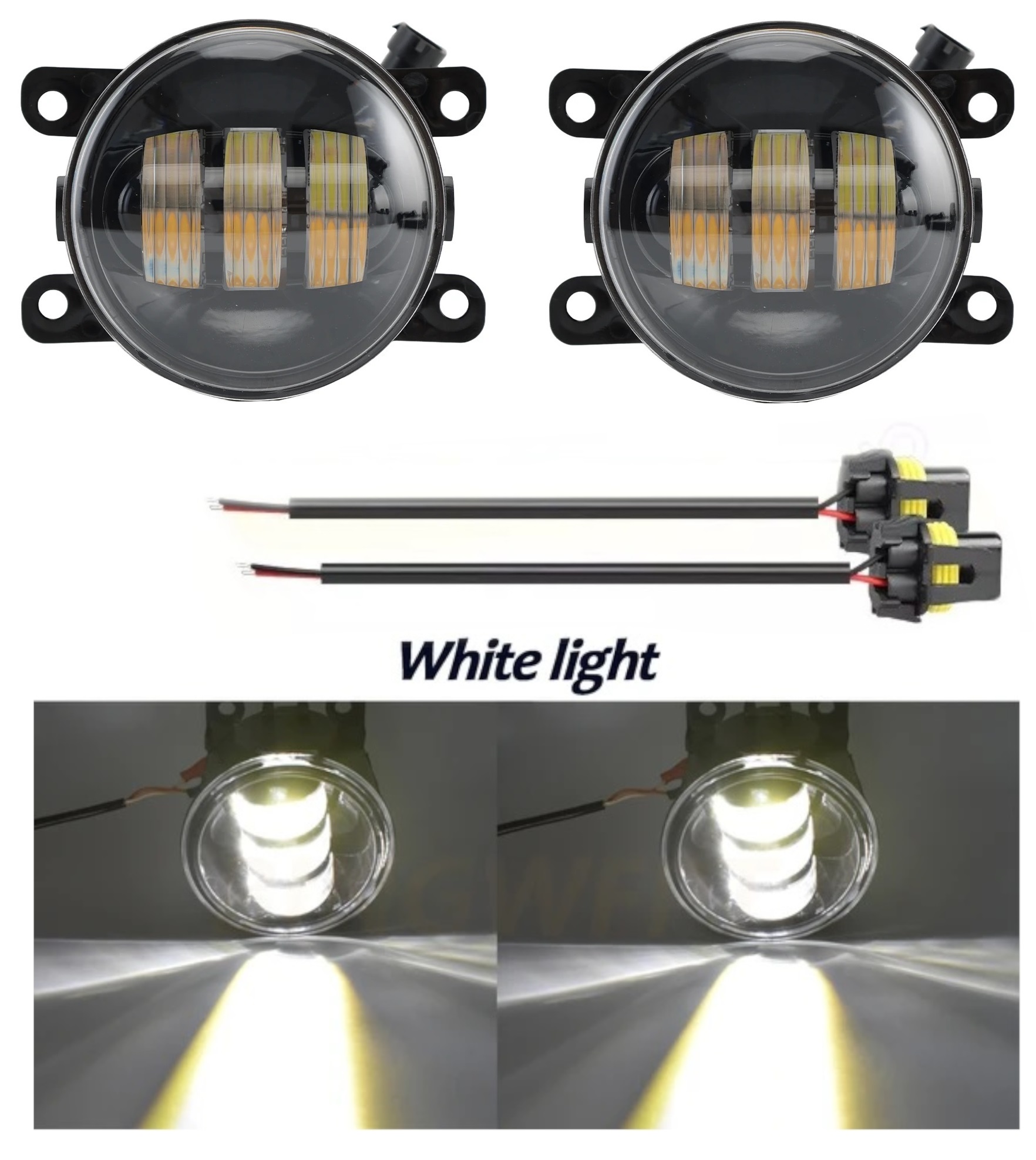 Комплект 2 броя LED фарове за мъгла Dacia, Renault, Ford, Citroen, Suzuki, бяла светлина, Ø91 мм, 12V, алуминиев корпус, H8/H11 букса