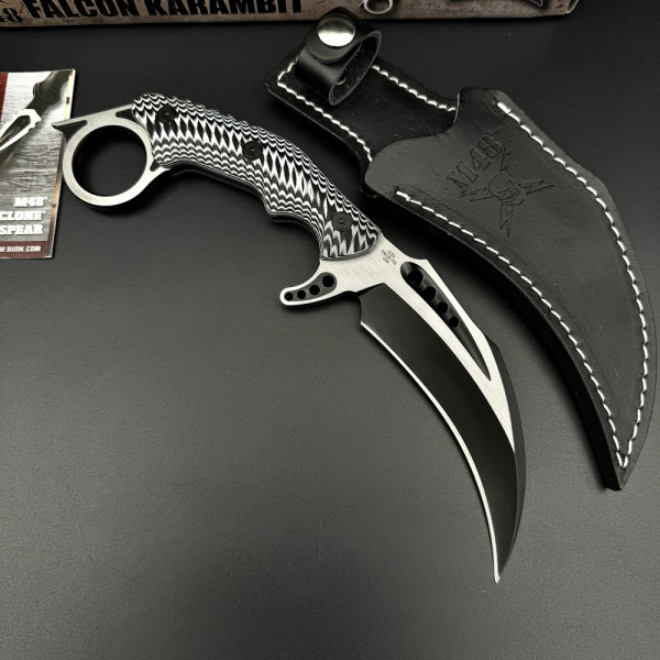 Агресивен нож Liberator Falcon Karambit M48, с кожена кания - ТОП МОДЕЛ