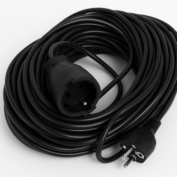 Ел. удължител шуко контакт и щекер, дължина 10 метра, черен, 16A, 250V, ДВУЖИЛЕН, БЕЗ ЗАЗЕМЯВАНЕ