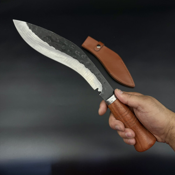 Голям кукри нож M-KUKRI, стомана 3CR13, дървена дръжка, кожена кания