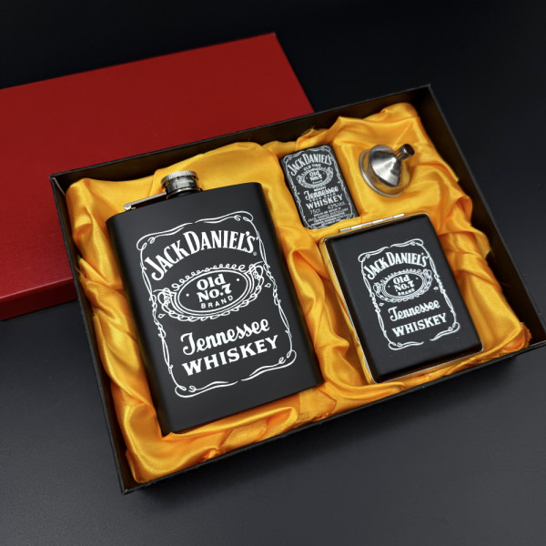 Подаръчен комплект Jack Daniel's №7 Old - манерка, табакера, запалка, фуния, #15-9-F