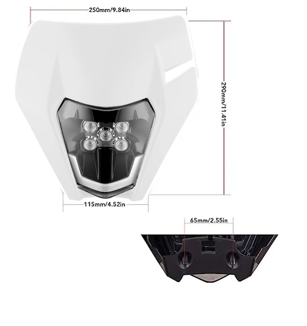 Маска с LED Фар за мотор, мотоциклет Бяла с къси и дълги светлини - Универсален модел за ENDURO / Trail / Streetfighter