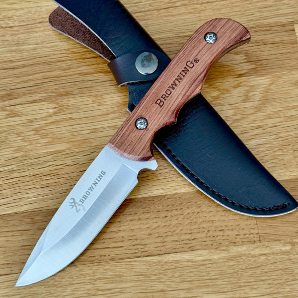 Компактен ловен нож BROWNING S450, фултанг стомана 420, многопрофилно острие, кожена кания