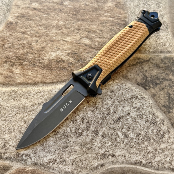 Масивен сгъваем нож BUCK FISH Beige, полуавтоматичен, стомана 7Cr, дръжка G10, BUCK BOX