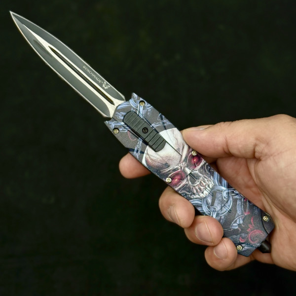 Автоматичен  двуостър нож за самозащита BENCHMADE MAIDEN SKULL,  стомана D2