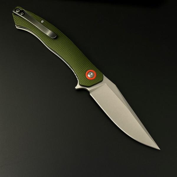 Полуавтоматичен сгъваем нож SABOTAGE GREEN с палец за отваряне, стомана D2, дръжка G10, кутия