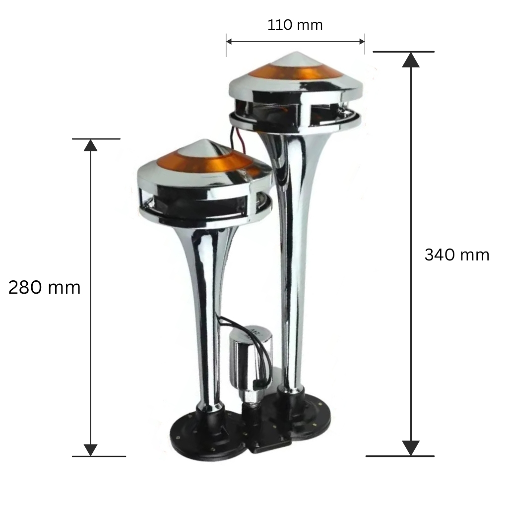 Двоен Въздушен Клаксон тип Тромба с жълта LED светлина – 12V / 24V